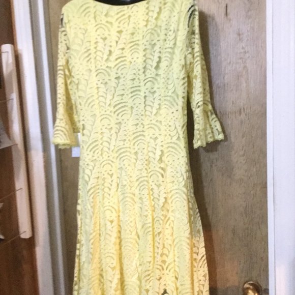 NWT yellow lace dress with lining in dress sleeves sheer bell size 10 - Picture 6 of 7